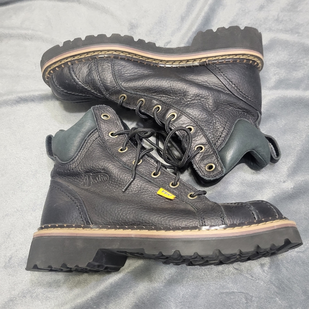 Justin Boots Mens 7 Black FFA Workwear Comfort Leather Upper Chunky Sole Combat